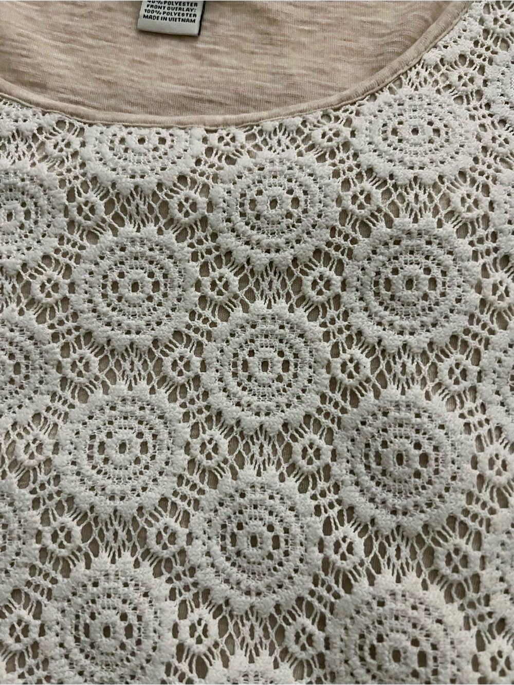 Liz Claiborne Cream Lace Look Front 3/4 Sleeve Top Size M - Picture 5 of 7